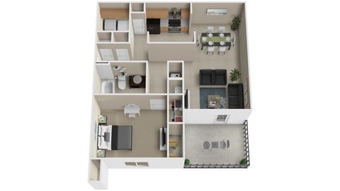 Floor plan for 1 bed, 1 bath, 810 sqft